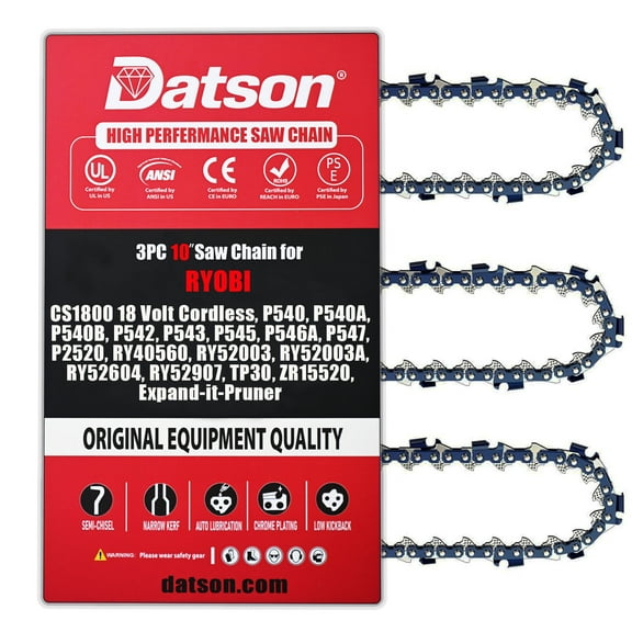 10 Inch Chainsaw Chain 3/8" LP Pitch .043" Gauge 40 Drive Links, Fits RYOBI RY40506BTL, RY40560, RY52003, RY52003A, RY52604, RY52907, RYPRN33, TP30, ZR15520 Expand-it Pruner,R40 (3 Chains)