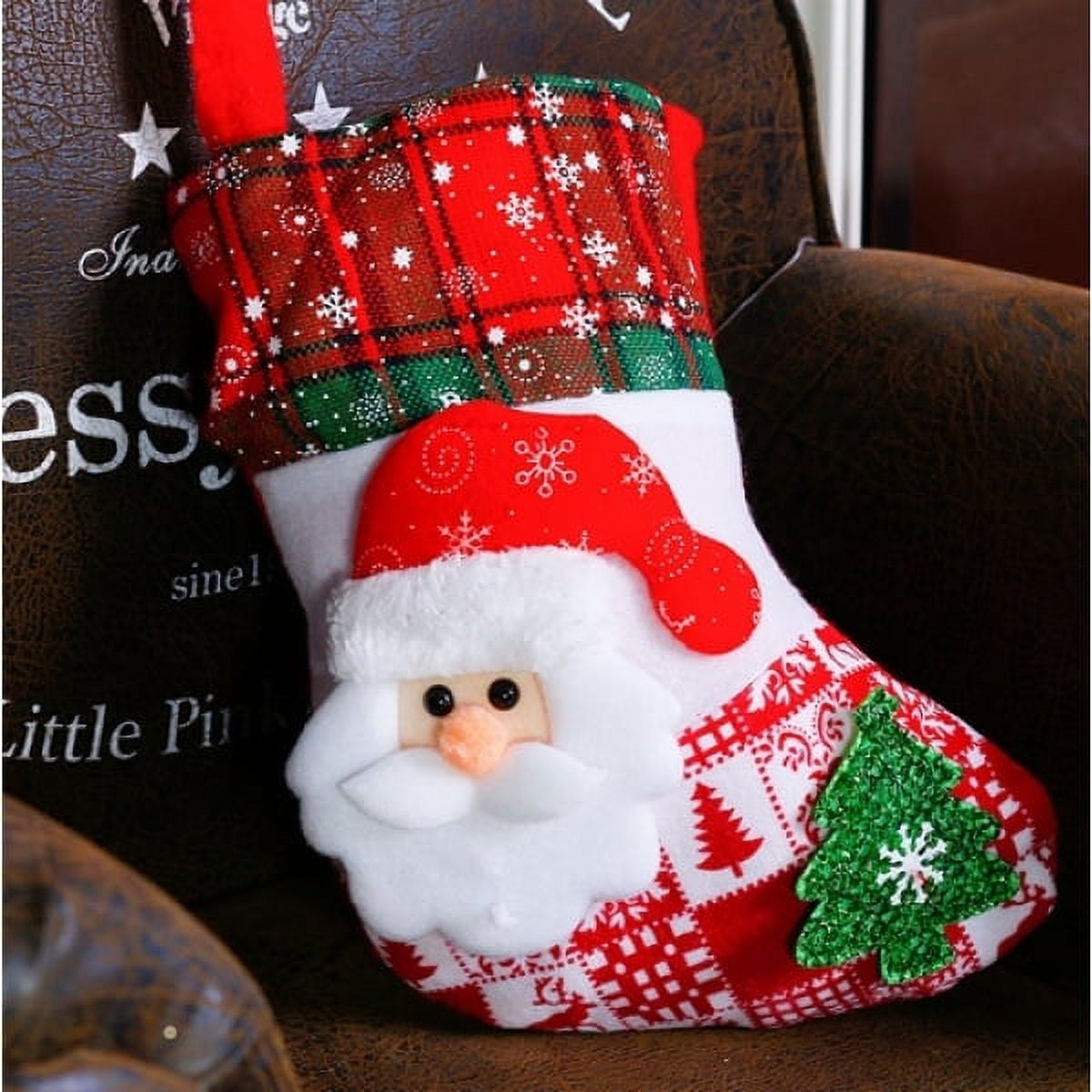 10-Inch Christmas Stocking Handmade Xmas Tree Fabric Hanging Bag for ...