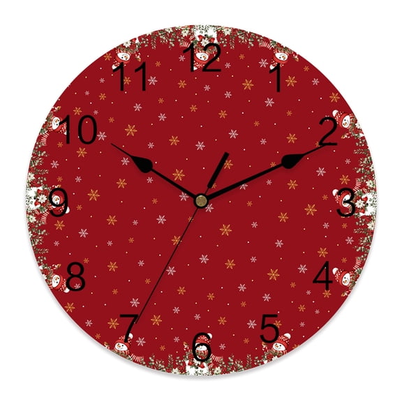 10 Inch Christmas Winter Wall Clock, Rustic Red Hat Snowman Border Red Background Battery Operated Silent Non Ticking Clocks, Easy to Read Round Wall Clock for Kitchen/Living Room/Bedroom/Bathroom