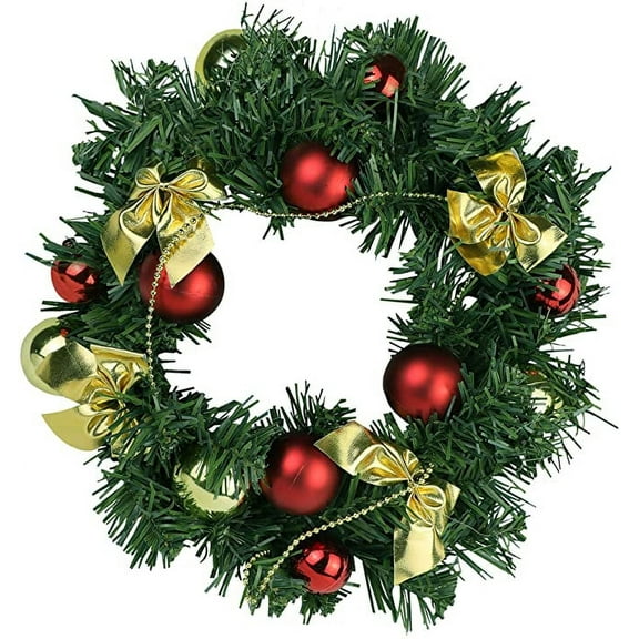 10 Inch Christmas Wreath, with Merry Christmas Sign for Front Door Porch Wall Window Outside Ornament, Holiday Garland for Indoor Outdoor