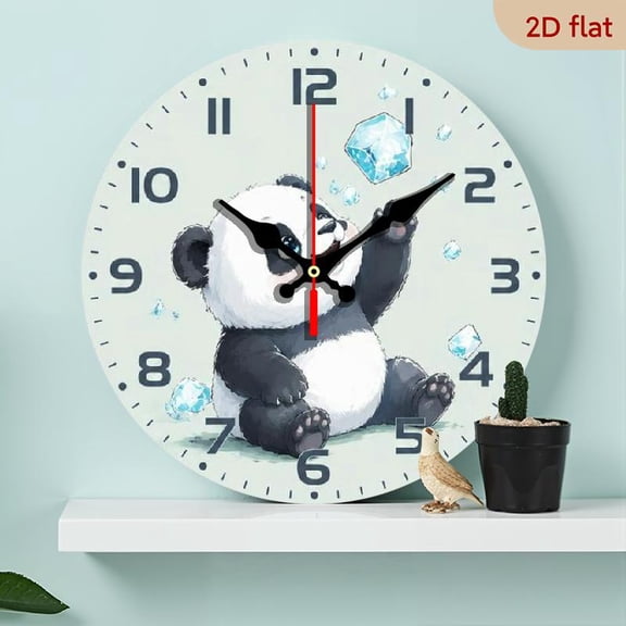 10-Inch Circular Wooden Panda Wall Clock - Quiet Decorative Timepiece for Home or Office, Perfect Present for Friends, Batteries Not Included