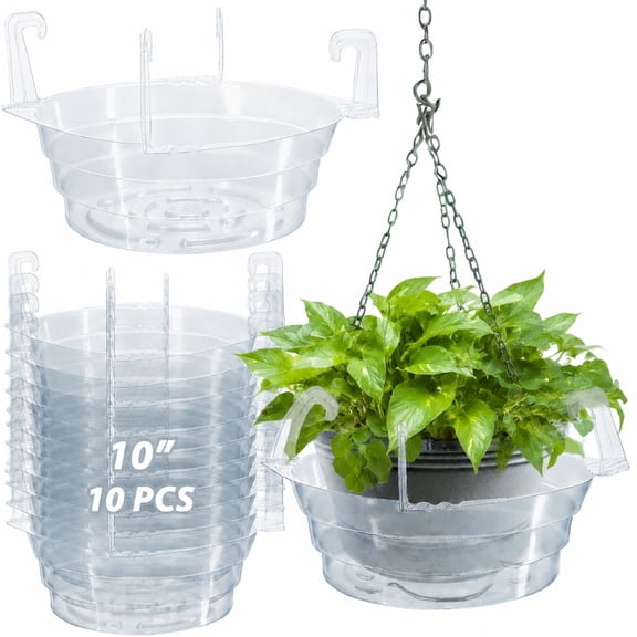 10-Inch Clear Hanging Plant Saucers, Drip Trays for Flower Pots(10PCS)