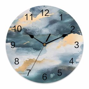 10 Inch Cloud Effect Wall Clock, Modern Golden Green Marble Texture Battery Operated Silent Non Ticking Clocks, Easy to Read Round Wall Clock for Kitchen/Living Room/Bedroom/Bathroom