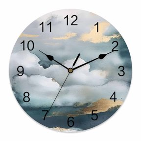 10 Inch Cloud Effect Wall Clock, Modern Watercolor Marble Texture Battery Operated Silent Non Ticking Clocks, Easy to Read Round Wall Clock for Kitchen/Living Room/Bedroom/Bathroom