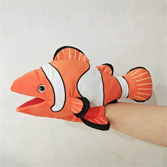 10 Inch Clownfish Stuffed Hand Puppet with Movable Jaw for Aquatic Adventures and Interactive Learning Soft Tropical Fish Character for Storytelling, Orange