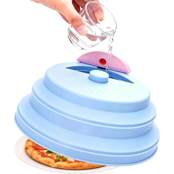 10 Inch Collapsible Microwave Splatter Cover with Water Steamer, Microwave Cover for , Vented Splatter Guard with Handle, Dishwasher Safe Kitchen Gadgets, Blue &