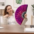 thumbnail image 1 of 10 Inch Colorful Stripe Kung Fu Fan - Boots On The Ground Hand Fan, Clacking Fans for Line Dancing, Popping Fans Large Holographic Folding Fan Iridescent Clack Hand Fan,Foldable Craft Holding Laser, 1 of 6