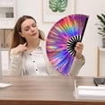 thumbnail image 1 of 10 Inch Colorful Stripe Kung Fu Fan - Boots On The Ground Hand Fan, Clacking Fans for Line Dancing, Popping Fans Large Holographic Folding Fan Iridescent Clack Hand Fan,Foldable Craft Holding Laser, 1 of 6