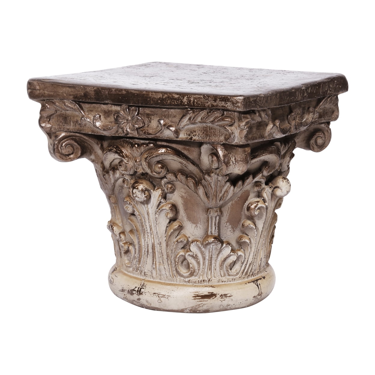 10 Inch Column Pedestal, Classic Carved Floral Scrollwork, Antique Gold ...