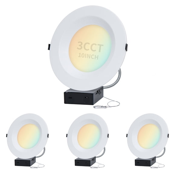 10 Inch Commercial Canless LED Downlight,22/29/37.5W,3CCT 3500K-5000K Round Recessed Lighting 10 inch Dimmable,120-277V,Wet Location For Corridor Library Offices,  IC Rated UL & Energy Star