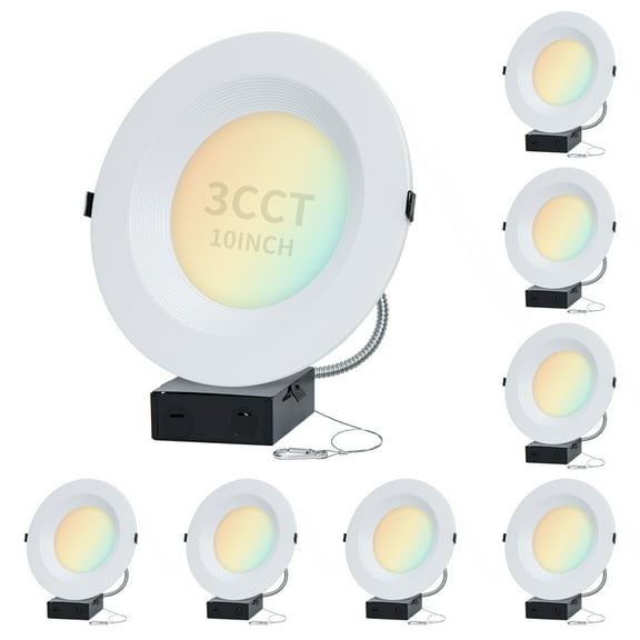 10 Inch Commercial Canless LED Downlight,22/29/37.5W,3CCT 3500K-5000K Round Recessed Lighting 10 inch Dimmable,120-277V,Wet Location For Corridor Library Offices, IC Rated UL & Energy Star