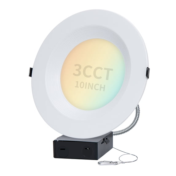 10 Inch Commercial Canless LED Downlight, Wattage Adjustable 22/29/37.5W,0-10V Dimmable Recessed Ceiling Ligth Fixture, 3 Color Temperatures 3000k-5000K, 120-277V IC Rated-1 Pack
