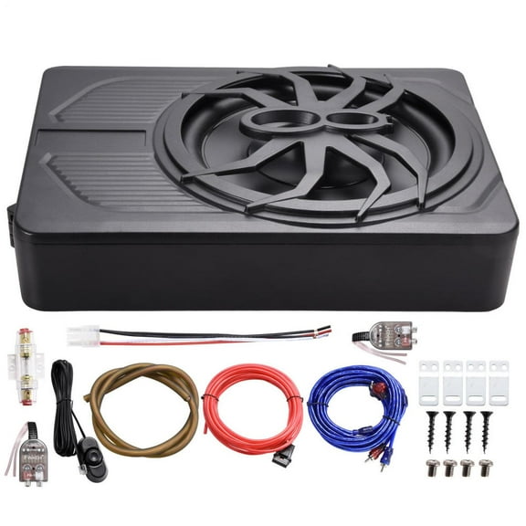 10 Inch Compact Amplified Subwoofer Enclosure, Under Seat Car Subwoofer with Amp and LED, Active Powered Underseat Subs, 800W, External Bass Control, Perfect for Small Vehicles
