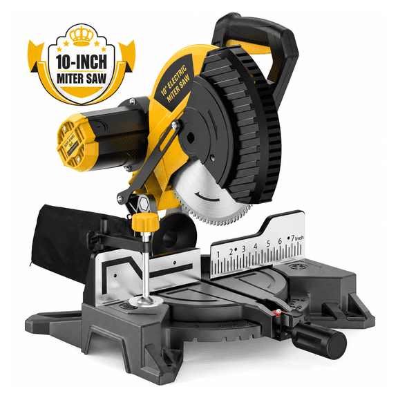 10 Inch Corded Miter Saw for Aluminum and PVC, 10 Amp, 100T TCT Blade Included, 47 Left/Right Miter, Laser Guide