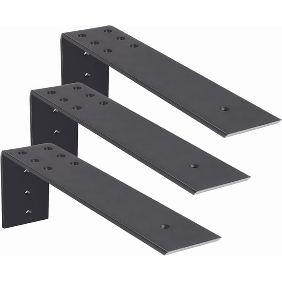 10 Inch Countertop Support Bracket, 3 Pack Solid Iron Steel Heavy Duty Hidden Floating L Shelf Brackets 1/4 Inch Thick, Shelving Support Metal Hardware for Mantel Granite Countertop