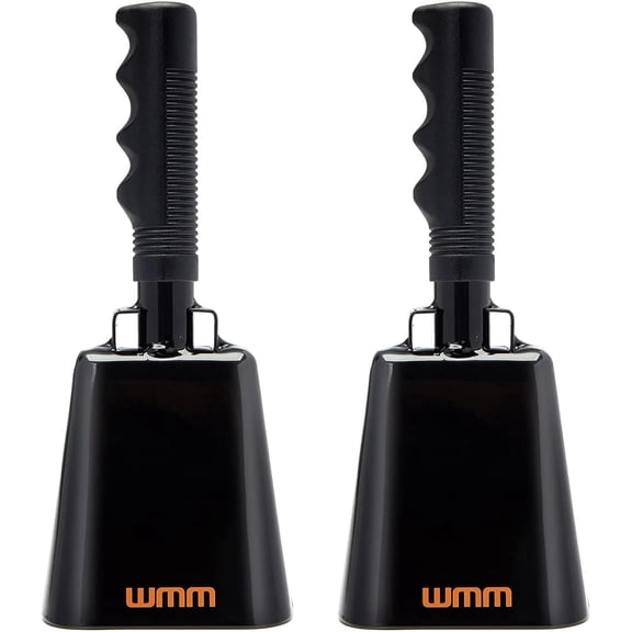 10 Inch Cow Bells Noise Makers Cowbells for Sporting Event Cheering Bell for Football Games Large Steel Cowbell with Handle Solid School Bells Call Bell (2-Pack Black)