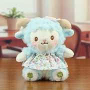 10-Inch Cute Blue Lamb Stuffed Animal Plush Toy With Floral Dress & Soft Fluffy Fabric, Cuddly Cartoon Stuffed Doll For Home Decoration, Snuggling, Gifting For Family, S And