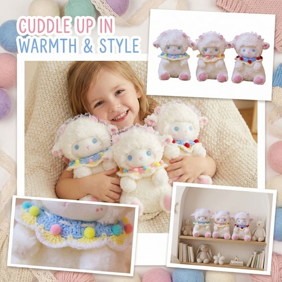 10-Inch Cute Lamb Stuffed Animal Plush Toy With Adorable Bib, Soft Fluffy Huggable Plushie, Random Color, Pack Of 1 For Snuggling, Bedroom Decor, Gift For Family & All Ages
