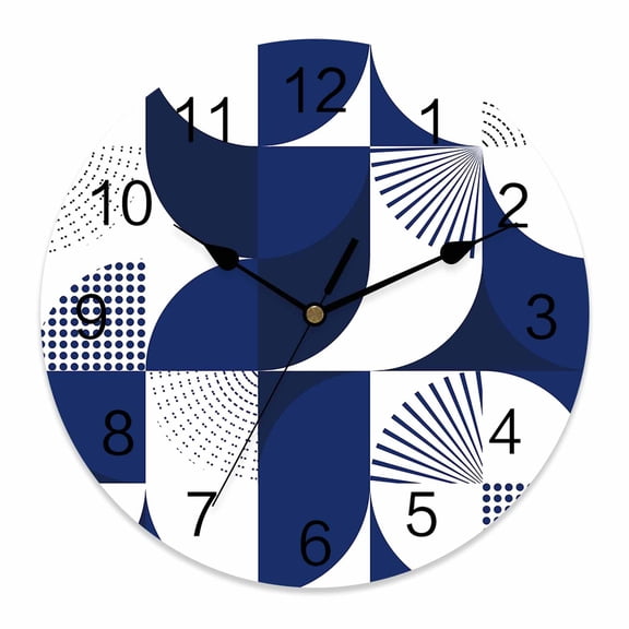 10 Inch Dark Blue Circular Wall Clock, Medieval Geometric Abstract Battery Operated Silent Non Ticking Clocks, Easy to Read Round Wall Clock for Kitchen/Living Room/Bedroom/Bathroom