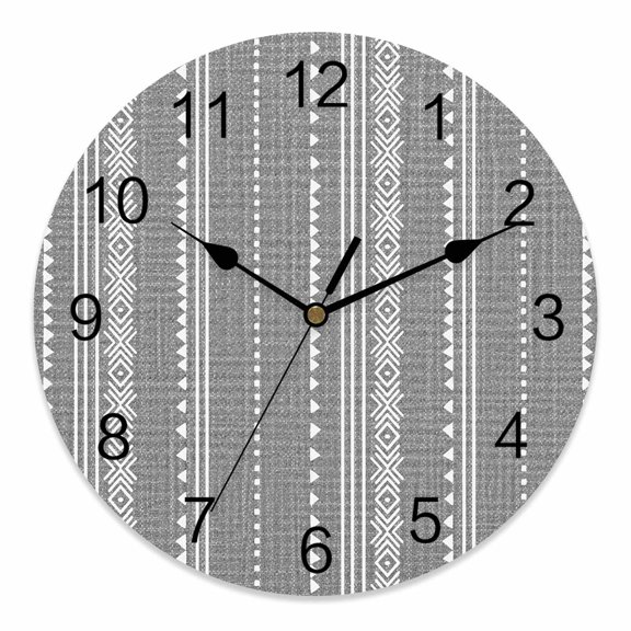 10 Inch Dark Gray Striped Wall Clock, Tribal Diamond Vertical Stripes Retro Battery Operated Silent Non Ticking Clocks, Easy to Read Round Wall Clock for Kitchen/Living Room/Bedroom/Bathroom
