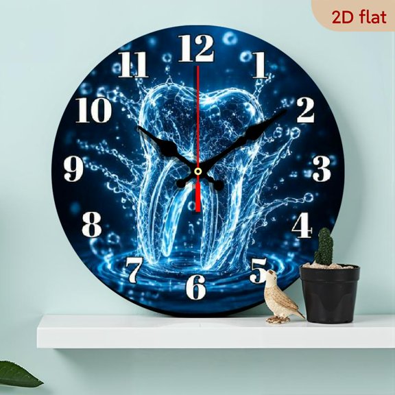 10 Inch Decorative Wood Wall Clock, Silent Movement, Dental Theme Technology Tooth Design, Great for Dentists, Homes, Clinics, Bedrooms, Kitchens, Offices, Stylish Modern Art & Holiday Festive