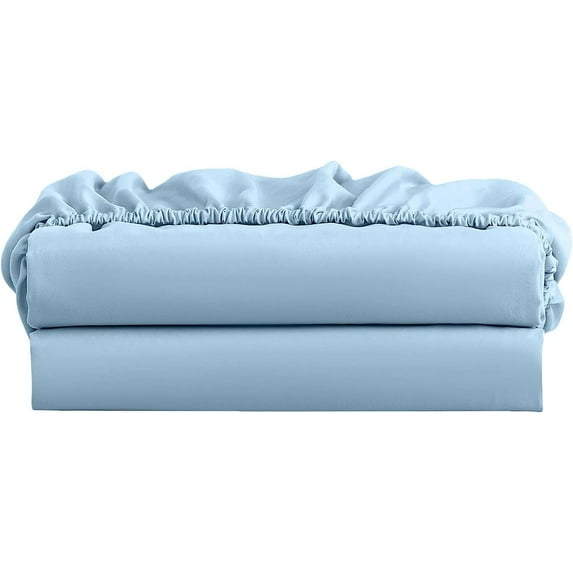10" Inch Deep Pocket Twin-XL Size Fitted Sheet Only - 400 Thread Count - Premium 100% Egyptian Cotton Mattress Cover Sheets & Protectors - Light Blue Solid.