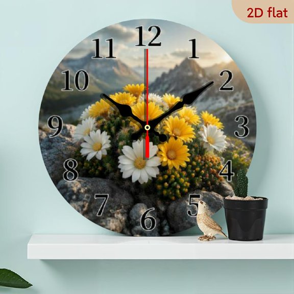 10 Inch Desert Cactus Wall Clock, Silent Non-Ticking Decorative Timepiece with Floral Stone Motif for Living Room, Bedroom, Kitchen, Office, Home Decor, Ideal Gift