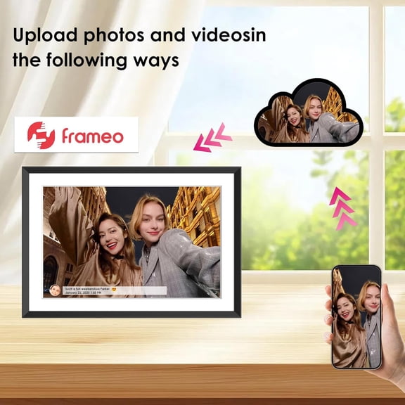 10 Inch Digital Picture Frame with WiFi Touch Screen, 32GB Storage Expandable to 1TB, Auto-Rotate Wall Mountable Remote Photo Sharing via Frameo App for Family Photos