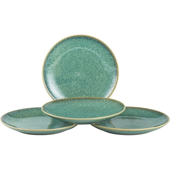 10 Inch Dinner Plates Set, Porcelain Serving Dishes for Salad, Pasta, Dessert Microwave, Dishwasher Safe Plates Set of 4 - Reactive Green