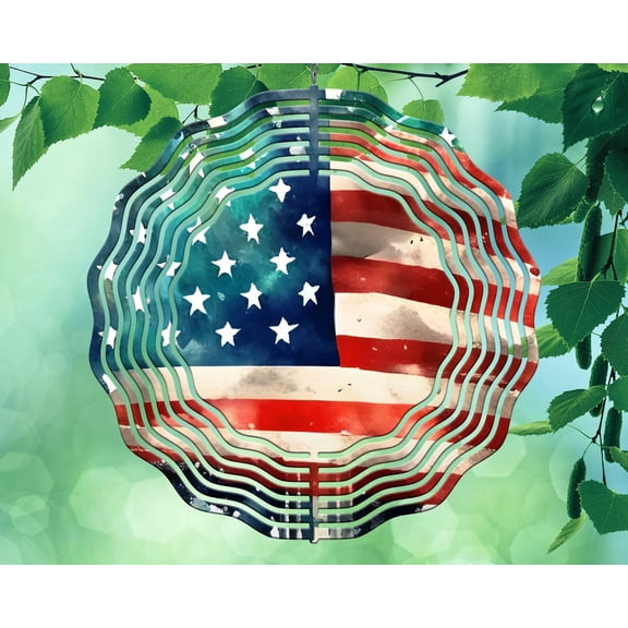 10 Inch Distressed American Flag USA Wind Spinner Yard Decor Aluminum Sublimated Garden Art Indoor Outdoor 3D Kinetic