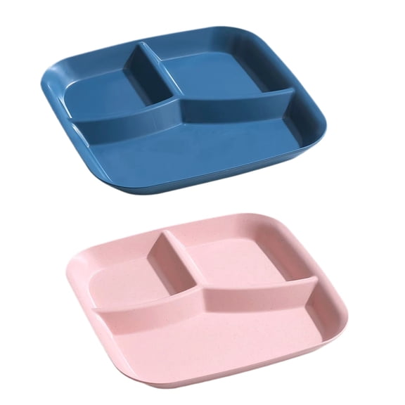 10 Inch Divided Plates with Compartments, Reusable Portion Control Dinner Plates, Lightweight Sectioned Meal Trays for Home, Picnic and Camping(Blue+Pink)