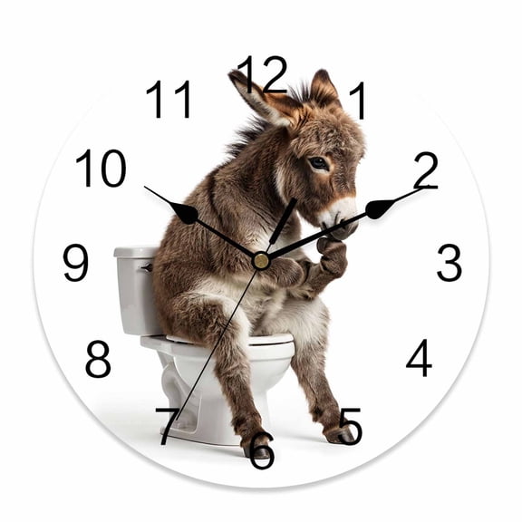 10 Inch Donkey Sitting on The Toilet Thinking Wall Clock, Abstract Funny Animal Battery Operated Silent Non Ticking Clocks, Easy to Read Round Wall Clock for Kitchen/Living Room/Bedroom/Bathroom
