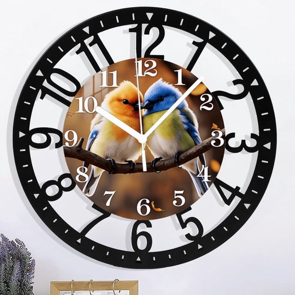 10 Inch  Double Bird Autumn Leaf Pattern Iron Circular Clock,  Aa Battery Powered, Suitable for Living Room, Bedroom, Study Room, (Batteries Not Included), Mother's Day, Easter