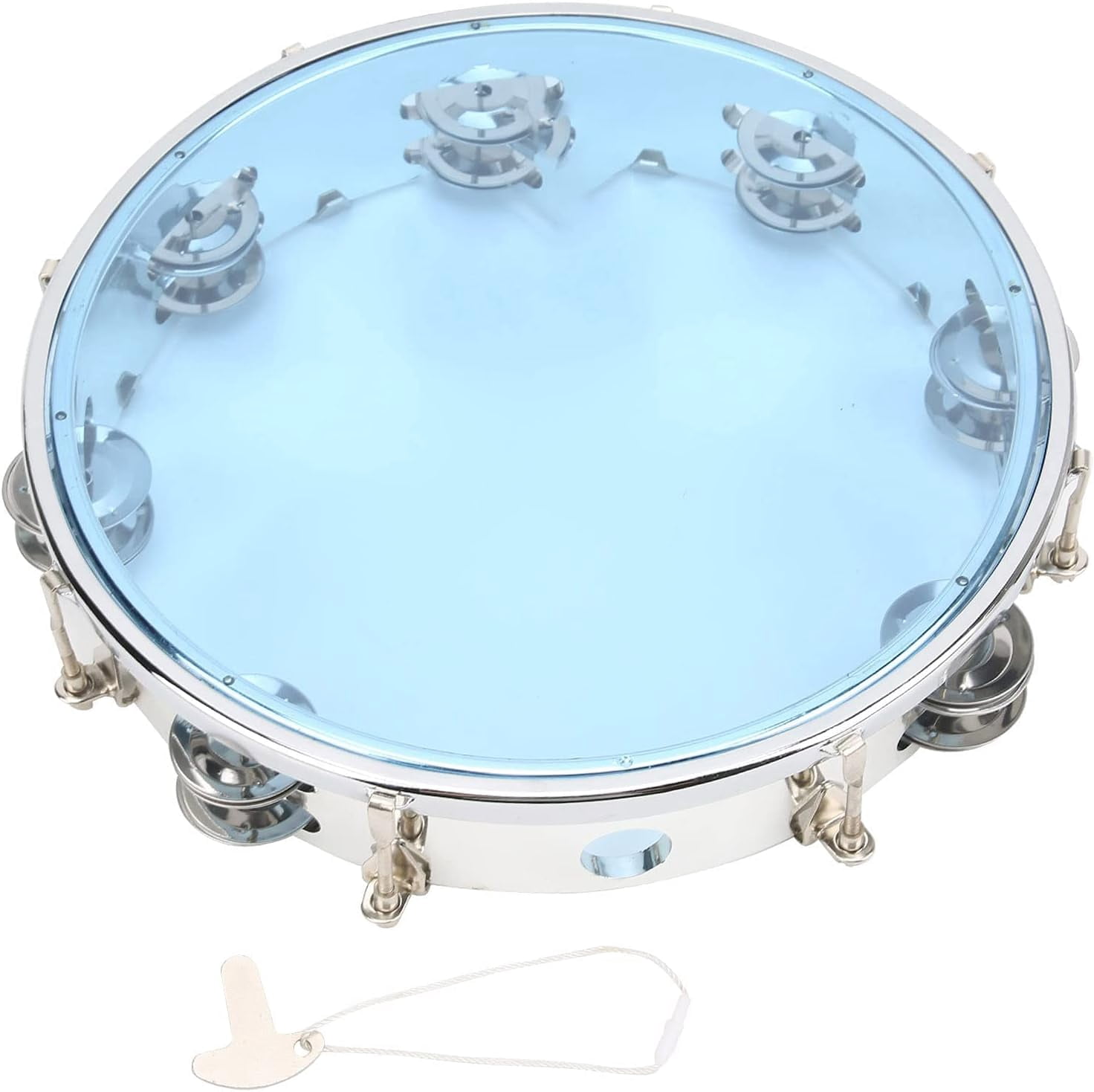 10 Inch Double Row Tunable Tambourine Hand Held Percussion Instrument With Tuning Key For Church Choir Band Adults Blue