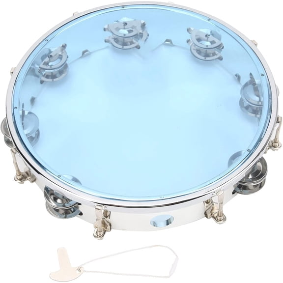 10 Inch Double Row Tunable Tambourine Hand Held Percussion Instrument With Tuning Key For Church Choir Band Adults Blue