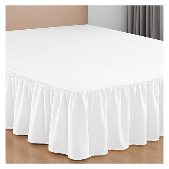 10 Inch Drop Ruffled Bed Skirt Queen Size - Classic Gathered Styling, Platform Style Dust Ruffle with Secure Fit, Split Corners, Wrinkle-Resistant Microfiber - White