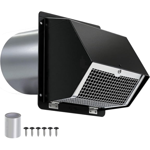 10" Dryer Vent Cover, Heavy-Duty Galvanized Steel with Screen & Damper, Pest-Proof Wall Vent for Dryer, Kitchen, Bathroom, Garage, AC – Black
