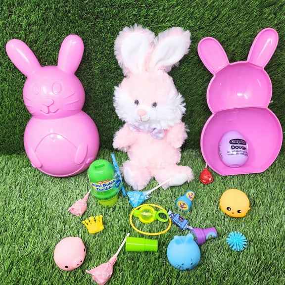 10-Inch Easter Bunny Egg Surprise Toys Inside Hard Shell Set- Pink Rabbit Plush Easter Eggs Candy - Egg Hunt Birthday Gifts for Kids Party Favors Spring Ready to Give Basket Stuffers Decoration