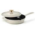 thumbnail image 1 of Tramontina Bestow 10-Inch Enameled Cast Iron Skillet with Lid, Latte with Gold Knob, Oven-Safe, 1 of 8