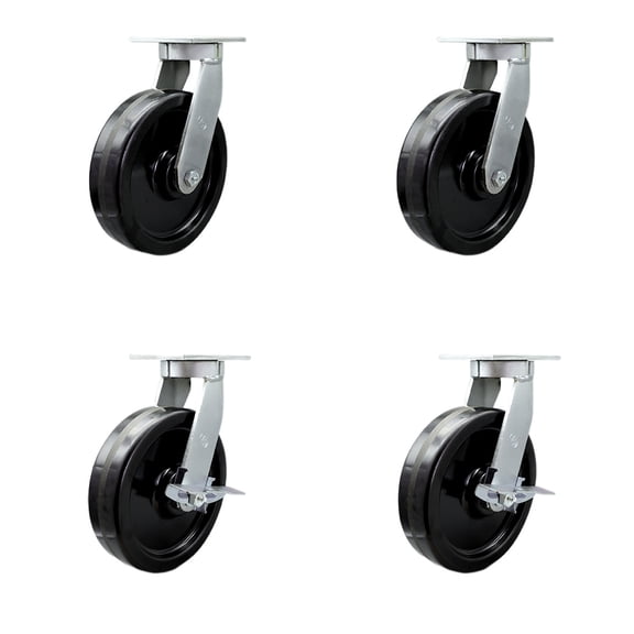 10 Inch Extra Heavy Duty Phenolic Wheel Swivel Caster Set with 2 Brakes Set of 4