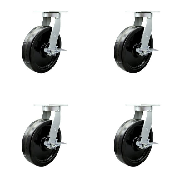10 Inch Extra Heavy Duty Phenolic Wheel Swivel Caster Set with Brakes Set 4 SCC