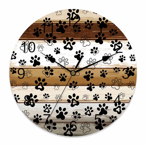 10 Inch Farmhouse Dog Wall Clock, Paw Vintage Brown Wooden Board Battery Operated Silent Non Ticking Clocks, Easy to Read Round Wall Clock for Kitchen/Living Room/Bedroom/Bathroom