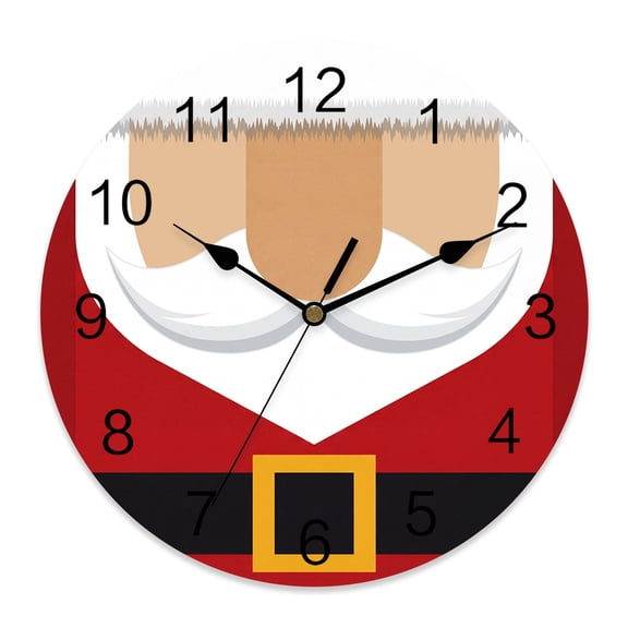 10 Inch Flat Cartoon Santa Claus Wall Clock, Santa Red Suit Funny Christmas Battery Operated Silent Non Ticking Clocks, Easy to Read Round Wall Clock for Kitchen/Living Room/Bedroom/Bathroom