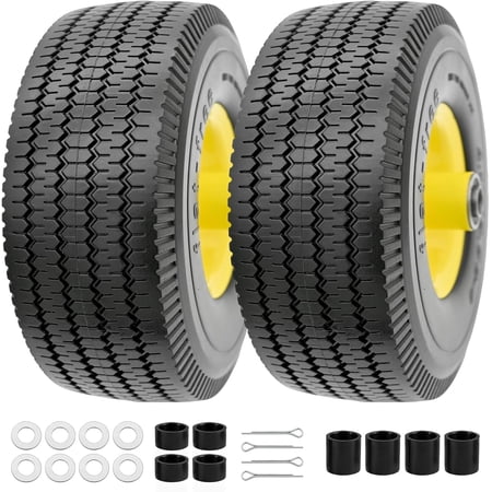 10 Inch Flat-Free Tire and Wheel Set 4.10/3.50-4 with 5/8 Inch Axle Bore 2.2 Inch Hub Offset 2 Pack