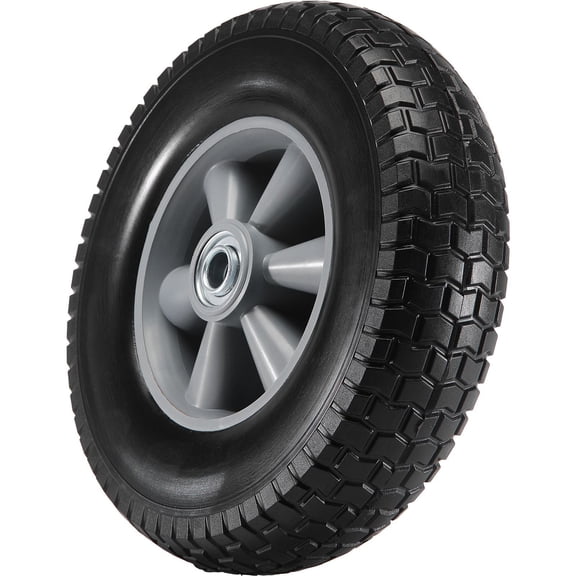 10 Inch Flat Free Tires and Wheels 2 Pack, Solid PU Run-Flat Utility Cart Wheel for Hand Truck, Dolly, Trailer, 220 lbs Static Load Capacity