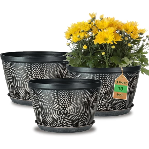 10 Inch Flower Pots,3 Pack Planters for Outdoor Indoor