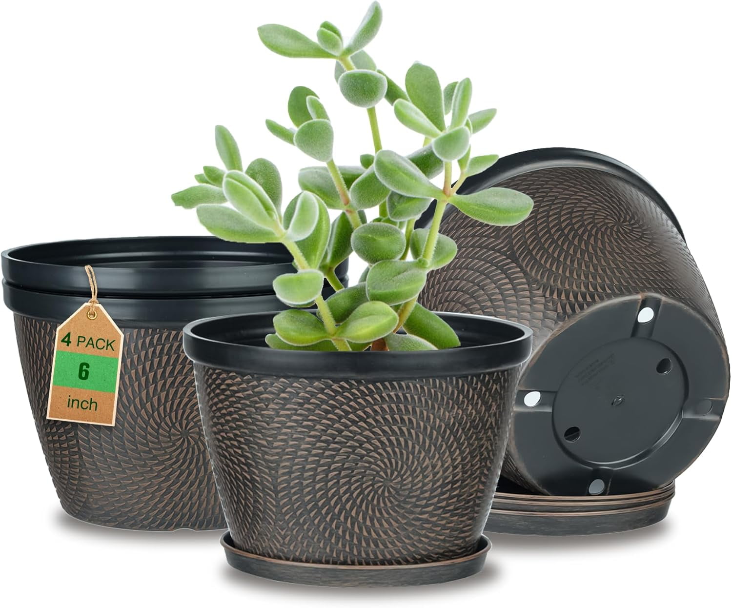 10 Inch Flower Pots for Indoor and Outdoor Use, 3 Pack Plastic Flower ...