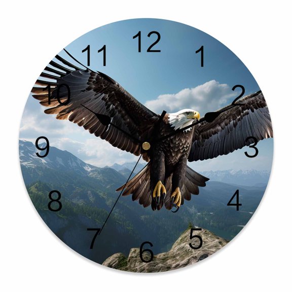 10 Inch Flying Eagle Wall Clock, Mountains Blue Sky Battery Operated Silent Non Ticking Clocks, Easy to Read Round Wall Clock for Kitchen/Living Room/Bedroom/Bathroom