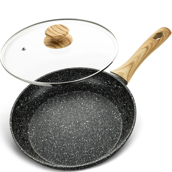 10 Inch Frying Pan with Lid, Nonstick Frying Pan with Lid, Frying Pan with 100% APEO & PFOA-Free Stone-Derived Non-Stick Coating, Nonstick Granite Skillets, Induction Compatible