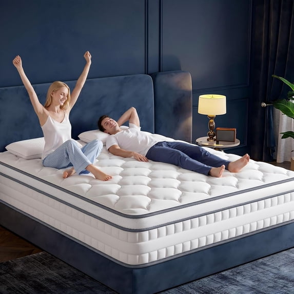 10-Inch Full Size Hybrid Mattress with Memory Foam and Pocket Coils, Medium Support, Motion Isolation, Breathable, White